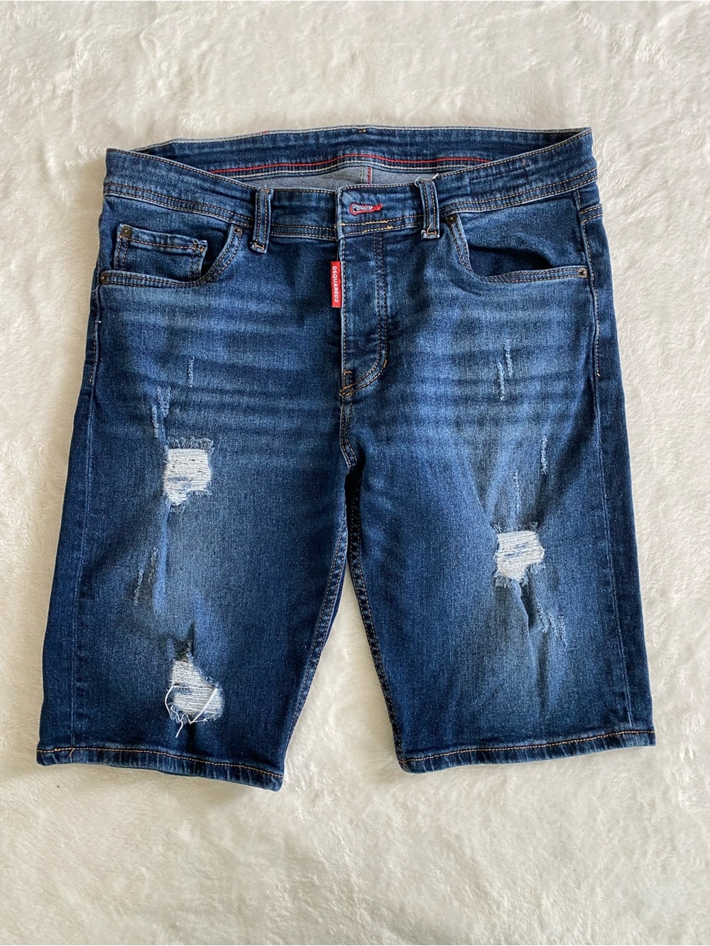 DSQUARED2 Dark Blue Distressed Denim Shorts